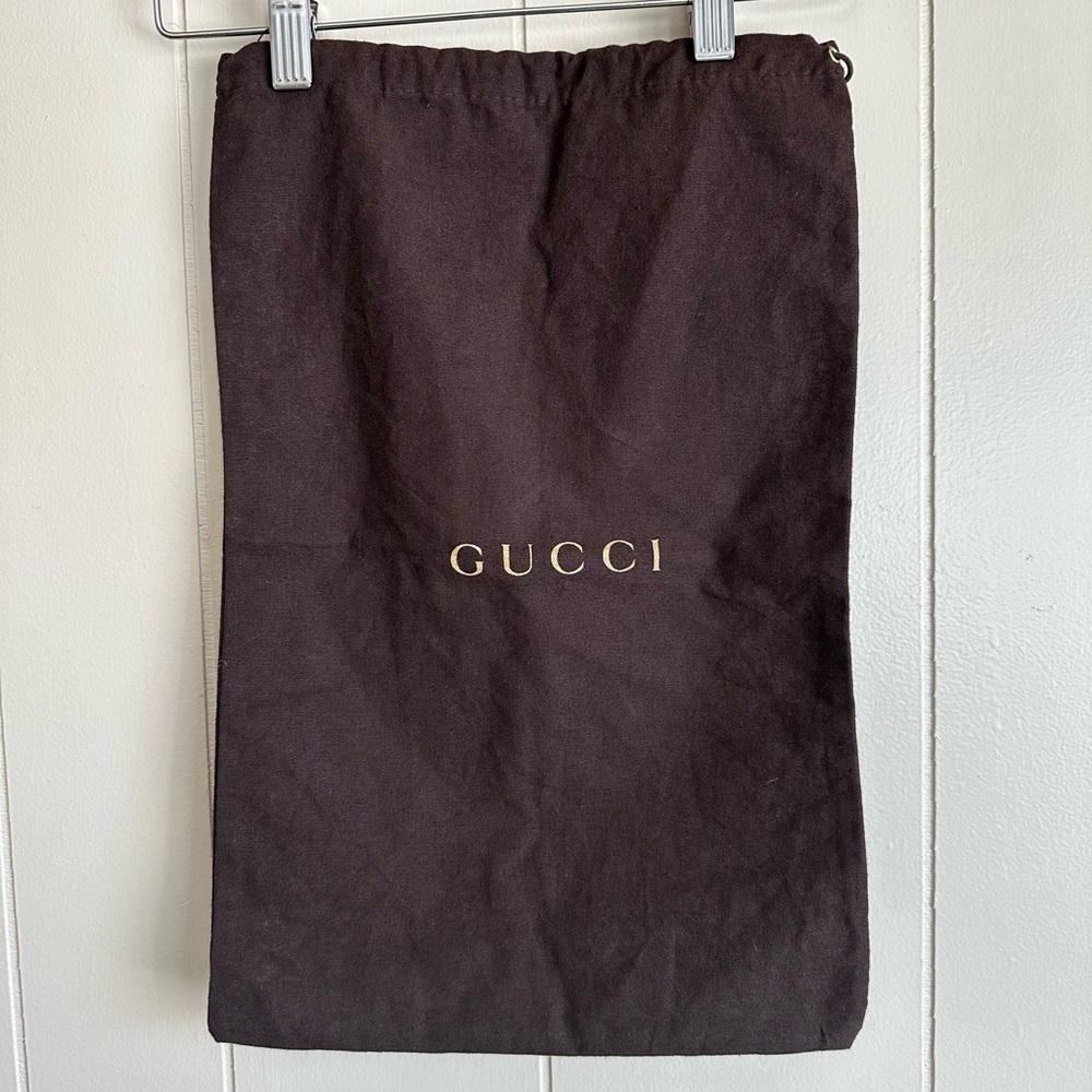 GUCCI brown fabric Dustbag w/ Gold Spellout